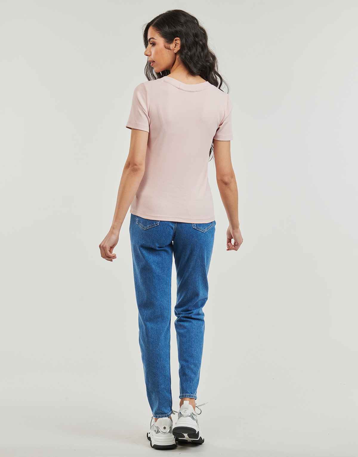 Calvin Klein Jeans Beige WOVEN LABEL RIB V-NECK TEE Y1LPsRmO