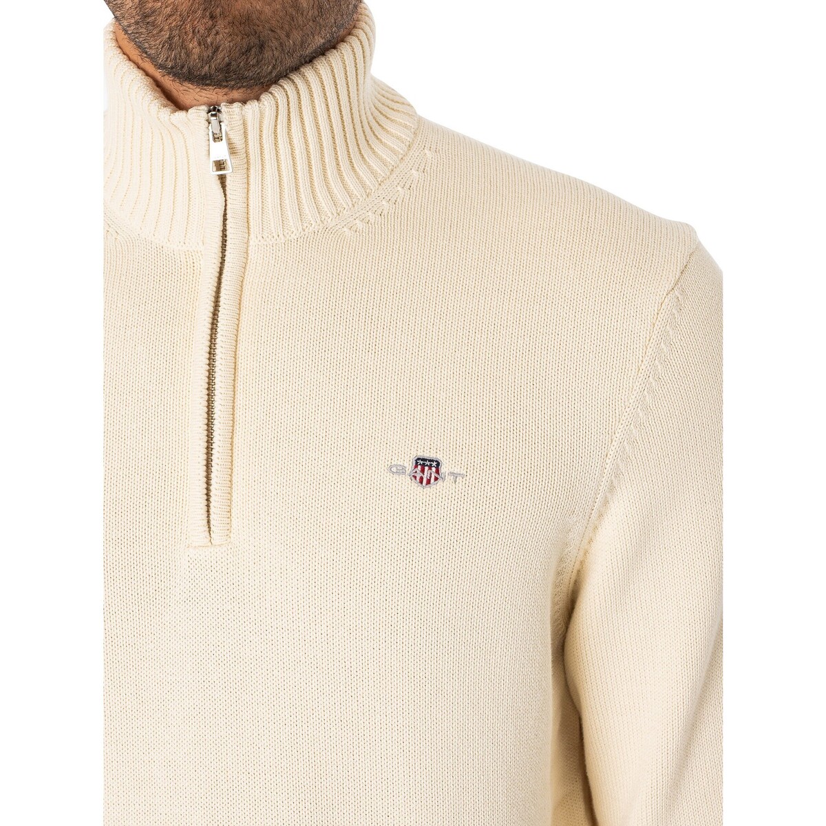 Gant Beige Sweat-shirt décontracté en coton à demi-zip TCmS0Deo