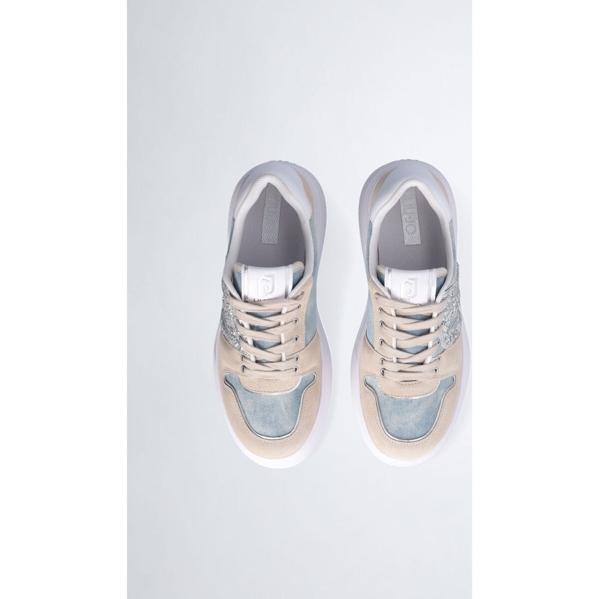 Liu Jo Beige Sneakers en denim avec logo glitter QVIM5cwR
